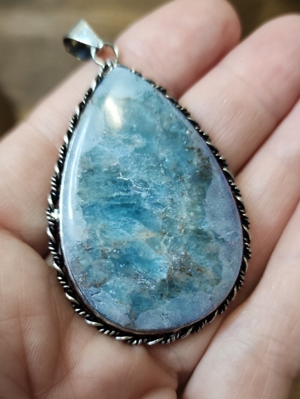 Blue Teardrop Stone Pendant Necklace - Women's Jewelry - Picture 5 of 5